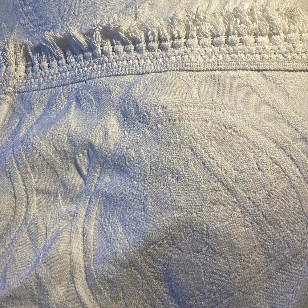 Vintage King Size 90x97” Bed Cover Blanket Cotton White Fridge USA Artsy Weave - Picture 9 of 12